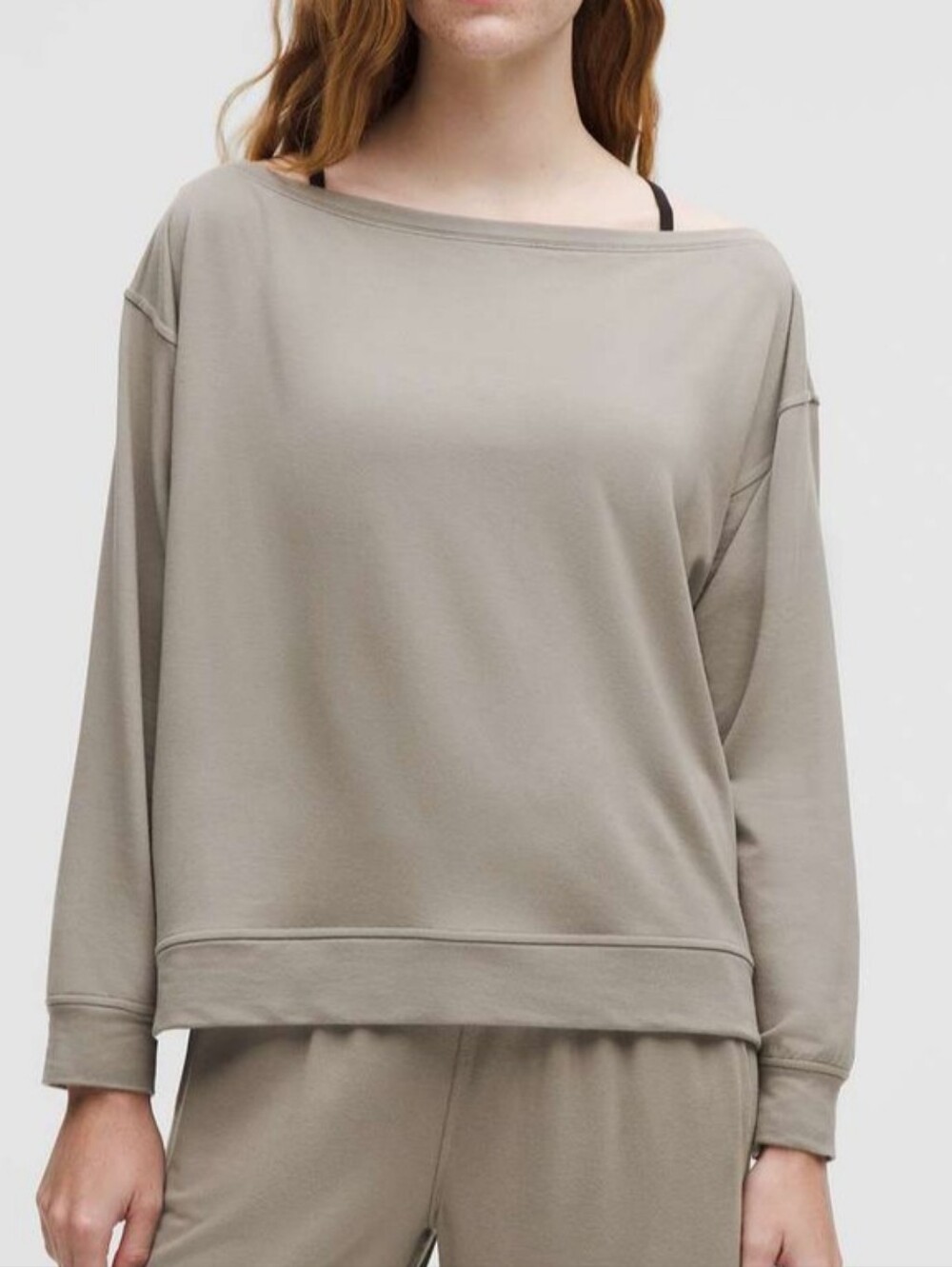 Lululemon BeCalm Oversized Boatneck Long Sleeve Shirt Warm Ash Grey M W3ISVS